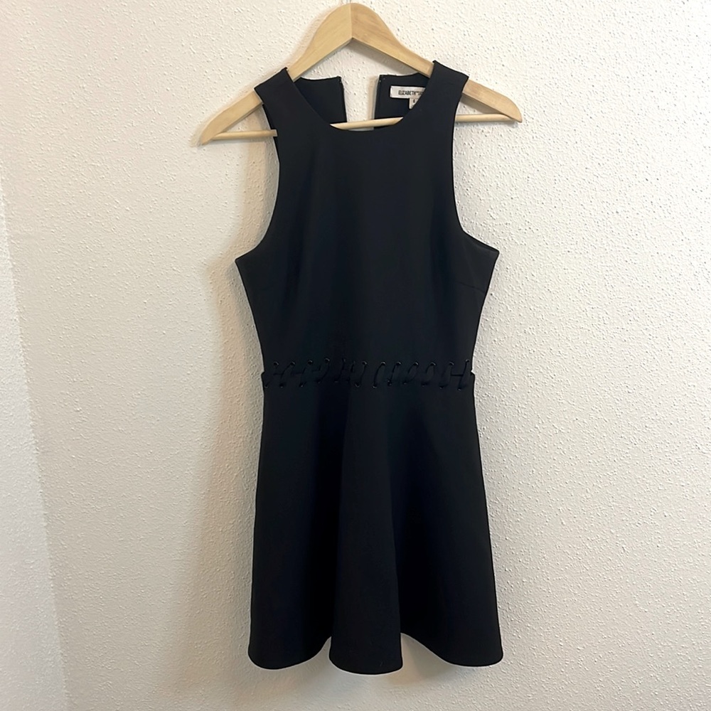 Elizabeth and James 'Carter' Black Lace-Up Waist Jersey Flare Dress Womens Sz 6 - Picture 2 of 7